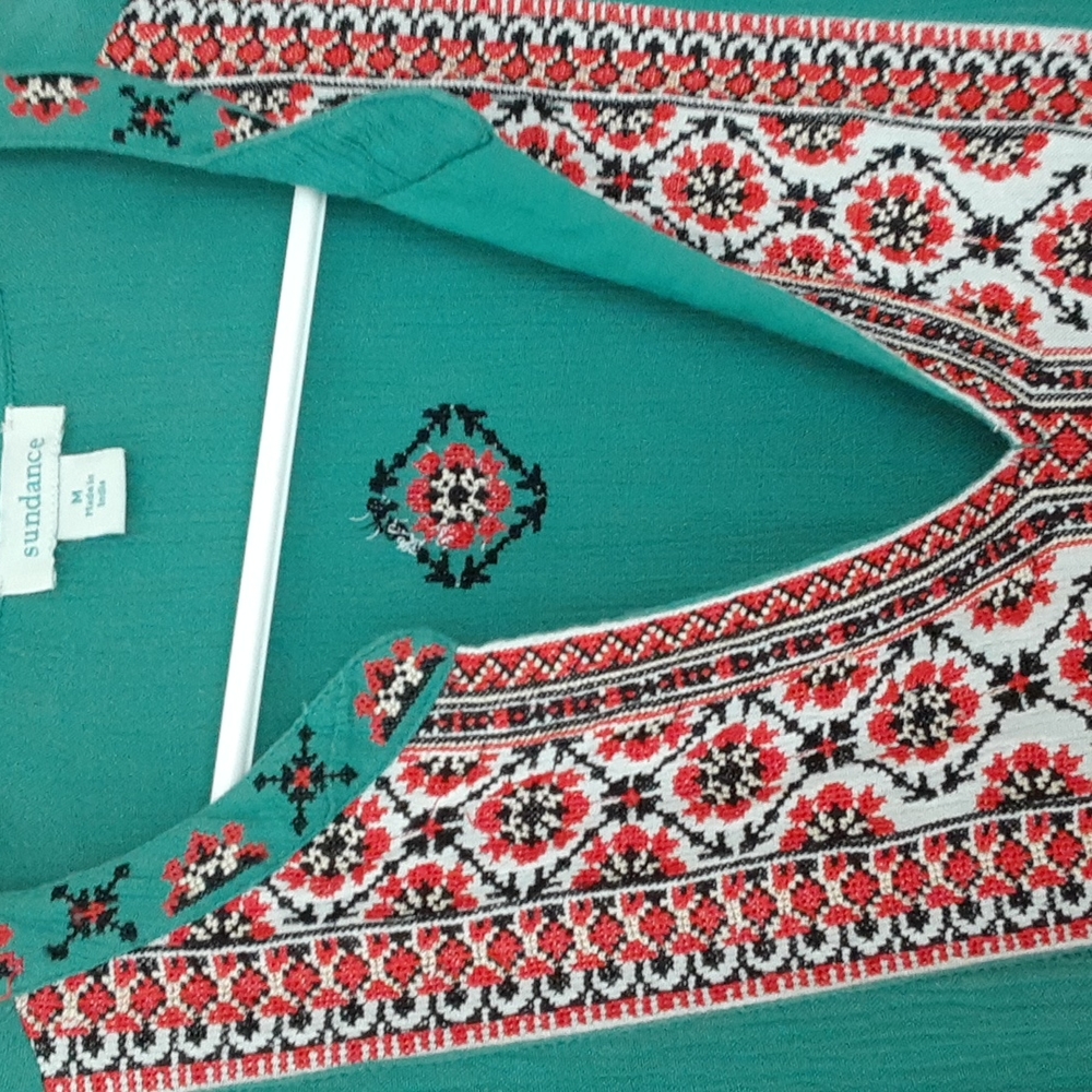 Sundance sz M pit 19 inches maxi dress with embroidery sea foam green color - Picture 3 of 11
